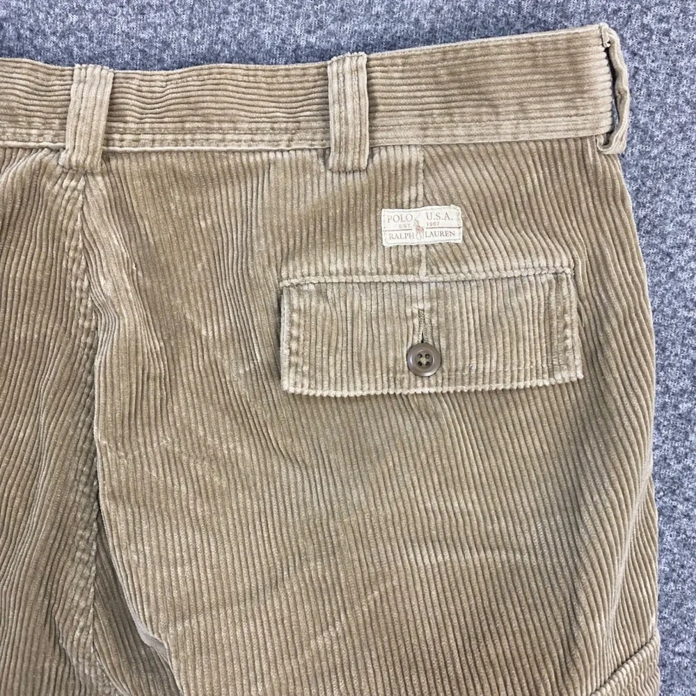 VTG Polo Ralph Lauren Cargo Pants Mens 38x32 Corduroy Tan Military Straight Leg